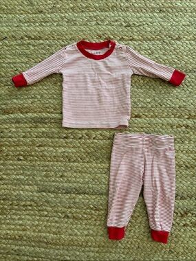Lake pajamas red white stripe, 9-12M
